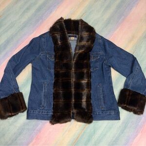 Pearly Vine Belle Dark Mink Faux Fur Denim Jacket women’s size L